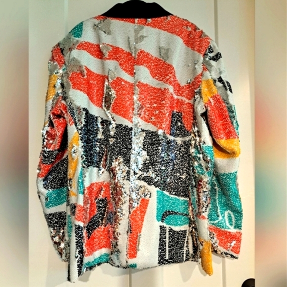 NWT Men's Bold Shawl Lapel Single-Breasted Sequined Jacket (Multicolor) - PYJTRL - Picture 4 of 8